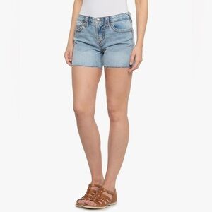 NEW True Religion Jayde Big T Jean Shorts Mid Rise Raw Hem Blue Women's Size 29